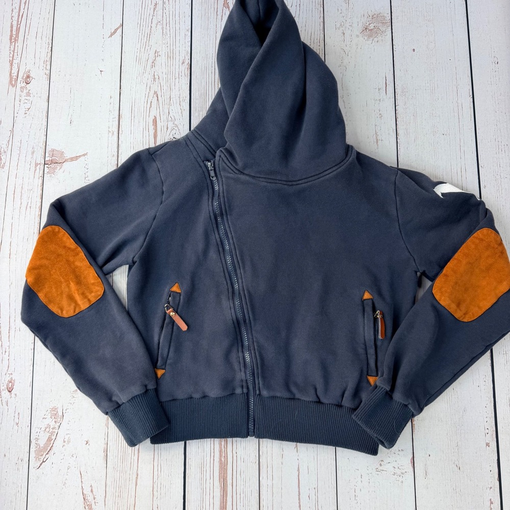 Spiced Equestrian Women Asymmetric Zip Hoodie Gray Horse Elbow Patch Sweatshirt